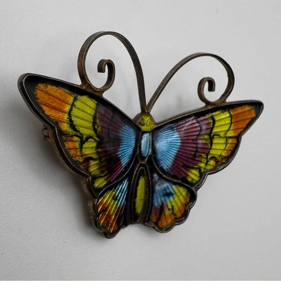 David Andersen Norway 925 Sterling Guilloche Enamel Butterfly Brooch - Picture 2 of 9